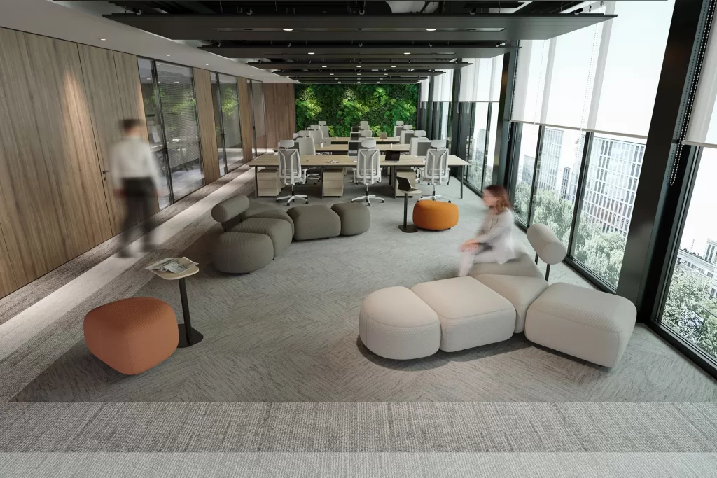 Sofá modular Bold com estofos confortáveis e design fluido.